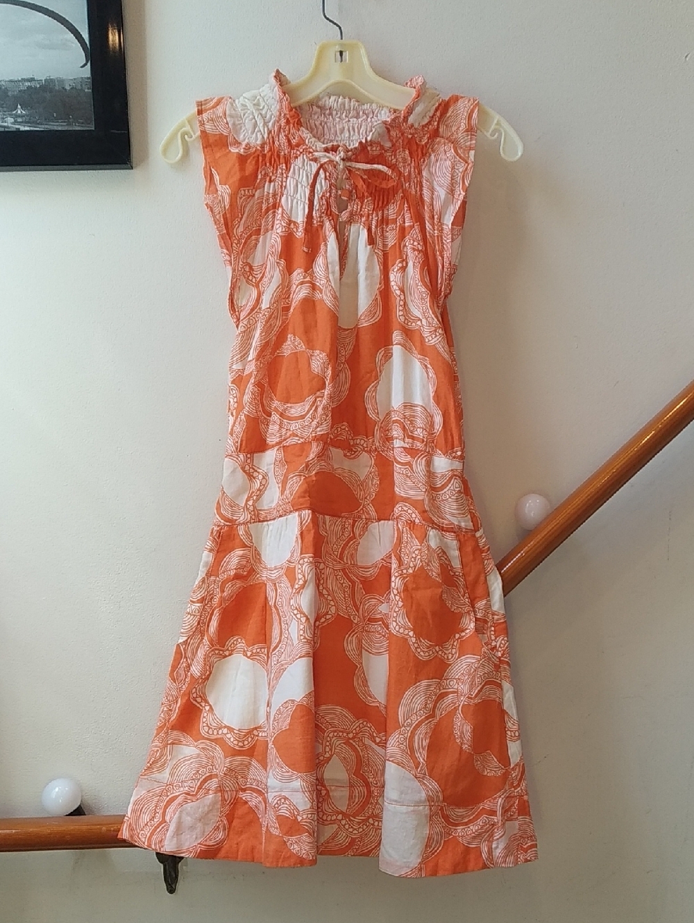 Orange and White Printed Sleeveless Women’s Dress